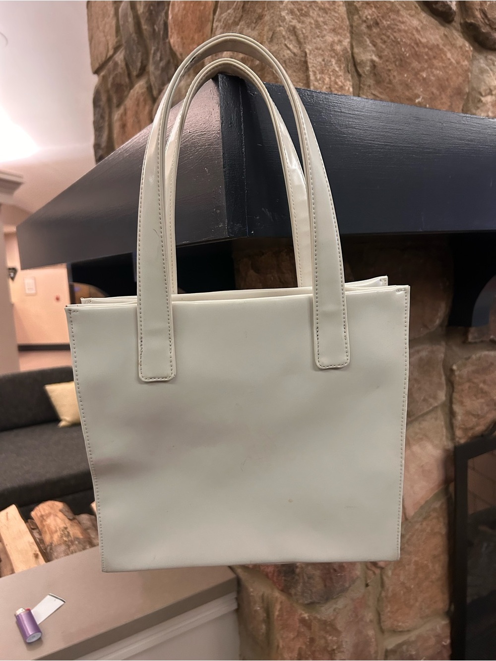 Bag  Cream Shoulder Bag with Double Handles